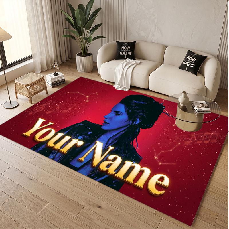 Custom Name Crystal Velvet Rug,Lana Del Rey Comfortable Anti Slip Floor Mat For Room Decoration