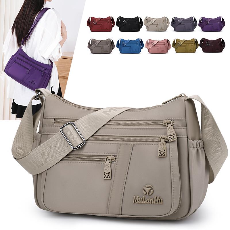 Borsa a tracolla in nylon multi-tasche con tracolla larga regolabile Borsa a spalla casual per donna Viaggi quotidiani