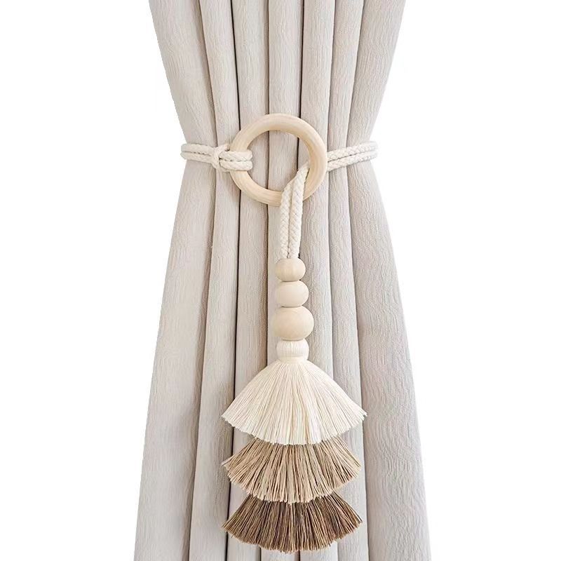 2PCS Minimalist Light Luxury Curtain Tiebacks, Tassel Woven Rope Buckle for Home Decor, Adjustable Drapes Holder