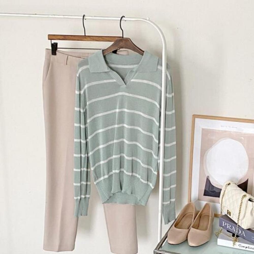 New ArrivalS Open Run Women S Collar Neck NaTural STripe Long Sleeve T ShirT