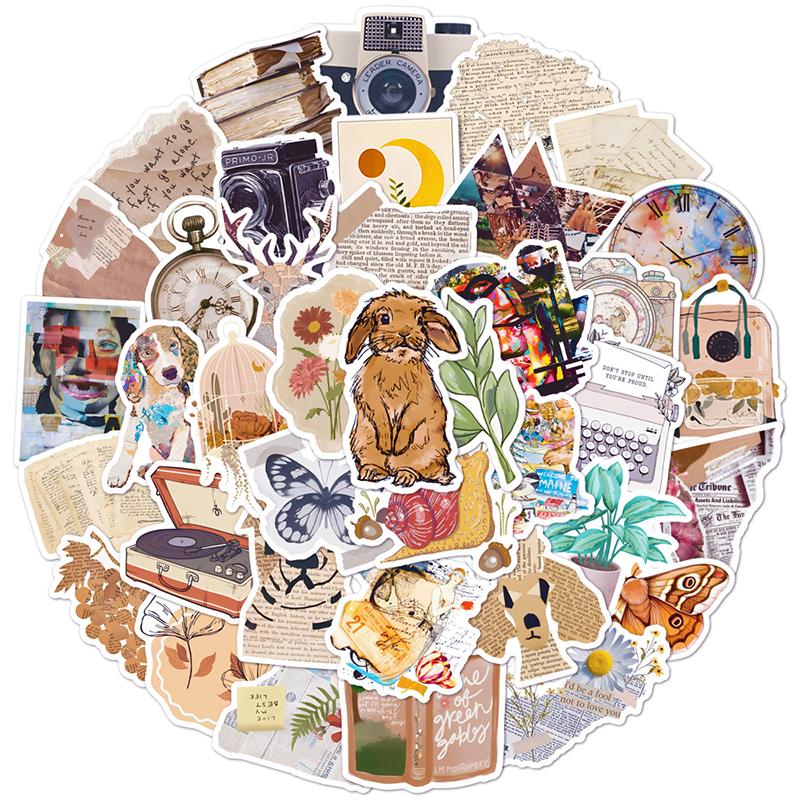 10/30/50PCS Vintage Newspaper Sticky Graffiti Sticker Aesthetic PVC Phone Ins Decorative Sketchbook Scrapbook