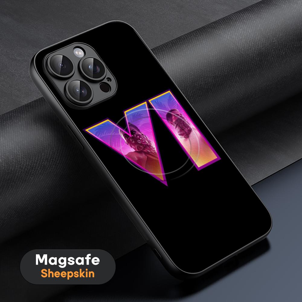 Gta 6 Logo Muster Design ins Handyhülle Für iPhone 16 15 14 13 12 11 Plus Pro Max High-End Luxus Magsafe Lammleder iPhone 14 Pro Max