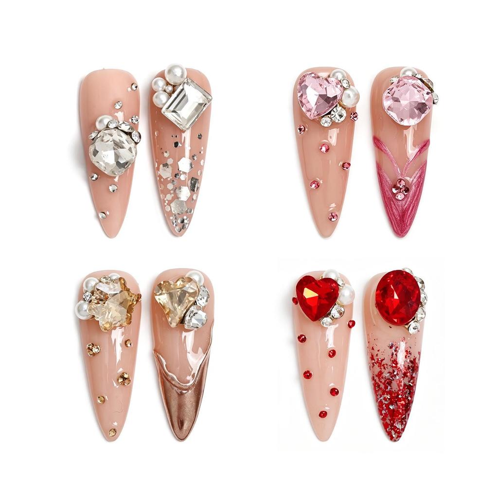 Heart and Geometric Rhinestone Nail Art Decorations