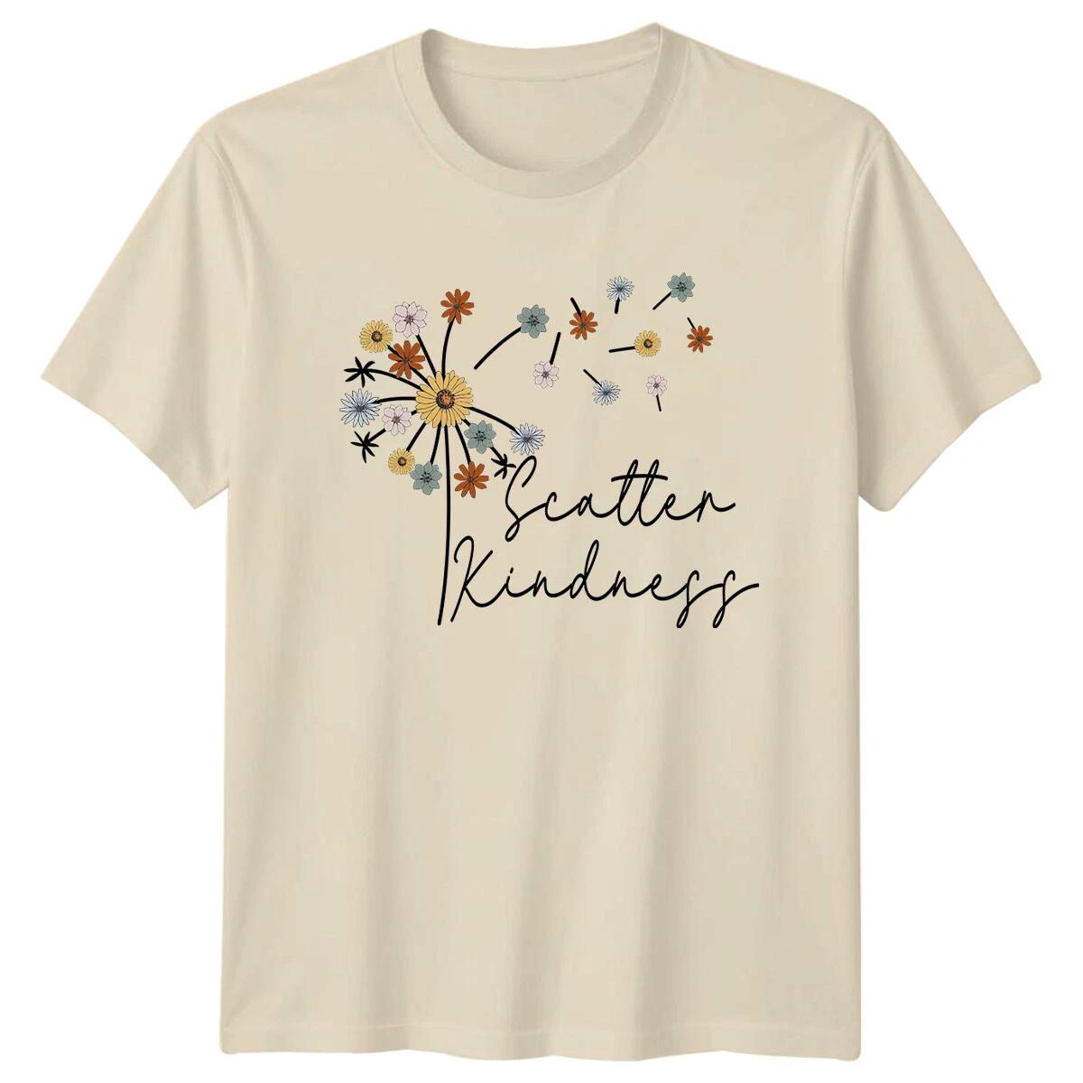 Scatter Kindness Floral Graphic T-Shirt, Be Kind Slogan Tee S
