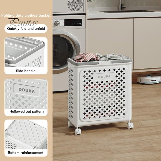 Foldable Laundry Basket with Wheels Large Capacity Hollow Breathable Rolling Laundry Basket Dirty Clothes Hamper