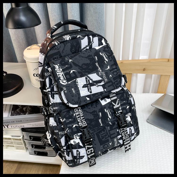 High School Junior High School Large Capacity School Bag Graffiti Backpack Student Bag Street Male Female College Student Travel Backpack