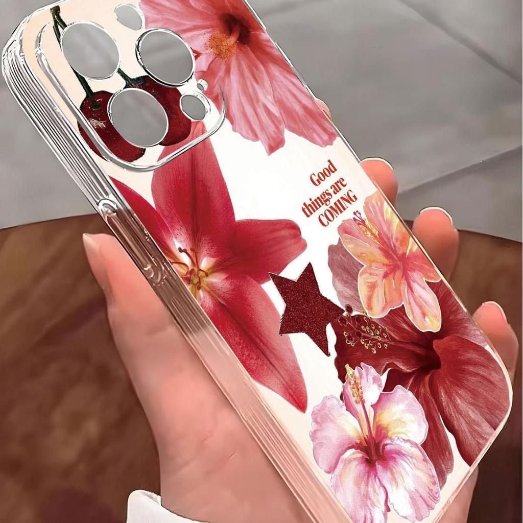 Red Flower Non-Slip Clear Case for iPhone 14/15/16/17 Pro Max