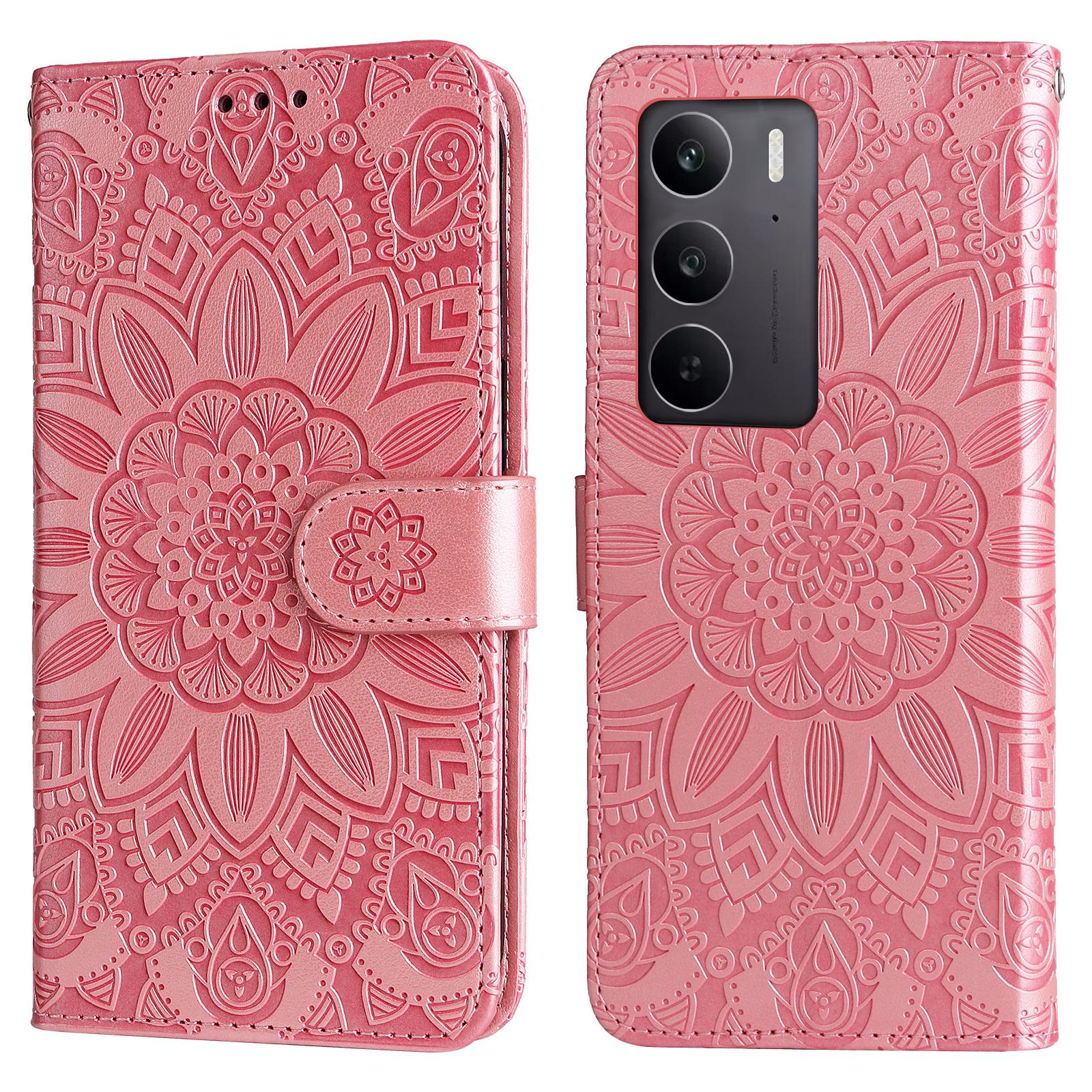 

Для Oppo A5 5G/4G/Realme C75 5G/C75 4G/C71 4G/14x 5G Чехол Кожаный кошелек-чехол для телефона с тиснением подсолнуха Pink