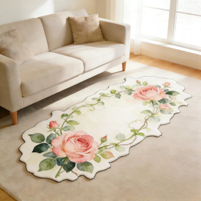 Pastoral Style Carpets for Living Room Flowers Bedroom Decor Carpet Fluffy Soft Irregular Shape Bedside Rug Home Plush Floor Mat
