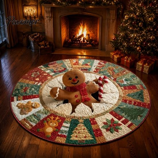 Cozy Christmas Room Decor 3D Illusion Rug, Round Xmas Tree Area 24" 47" Modern Rug Santa Claus Snowman Floor Mat for Living Bedroom Holiday