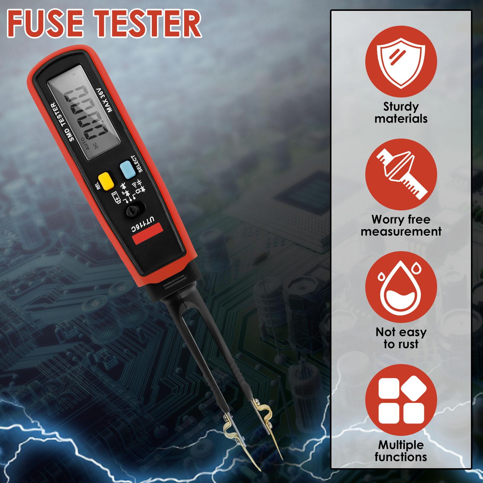 

Draw Fuse Tester Multifunctional Fuse Monitor Battery Powered Circuit Tester Reusable Automotive Car Power Circuit Testing Tool Red and gray
