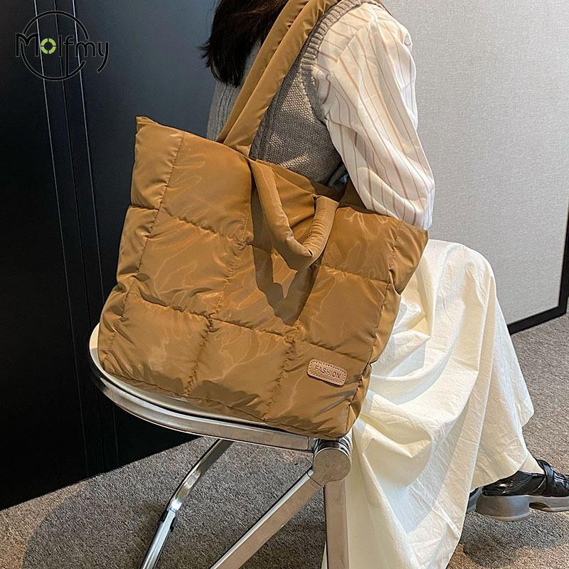 Damen Herbst Winter Weiche Handtasche Karierte gesteppte Umhängetasche Fashi Puffy Tragetasche einfarbig Große Kapazität Henkeltasche