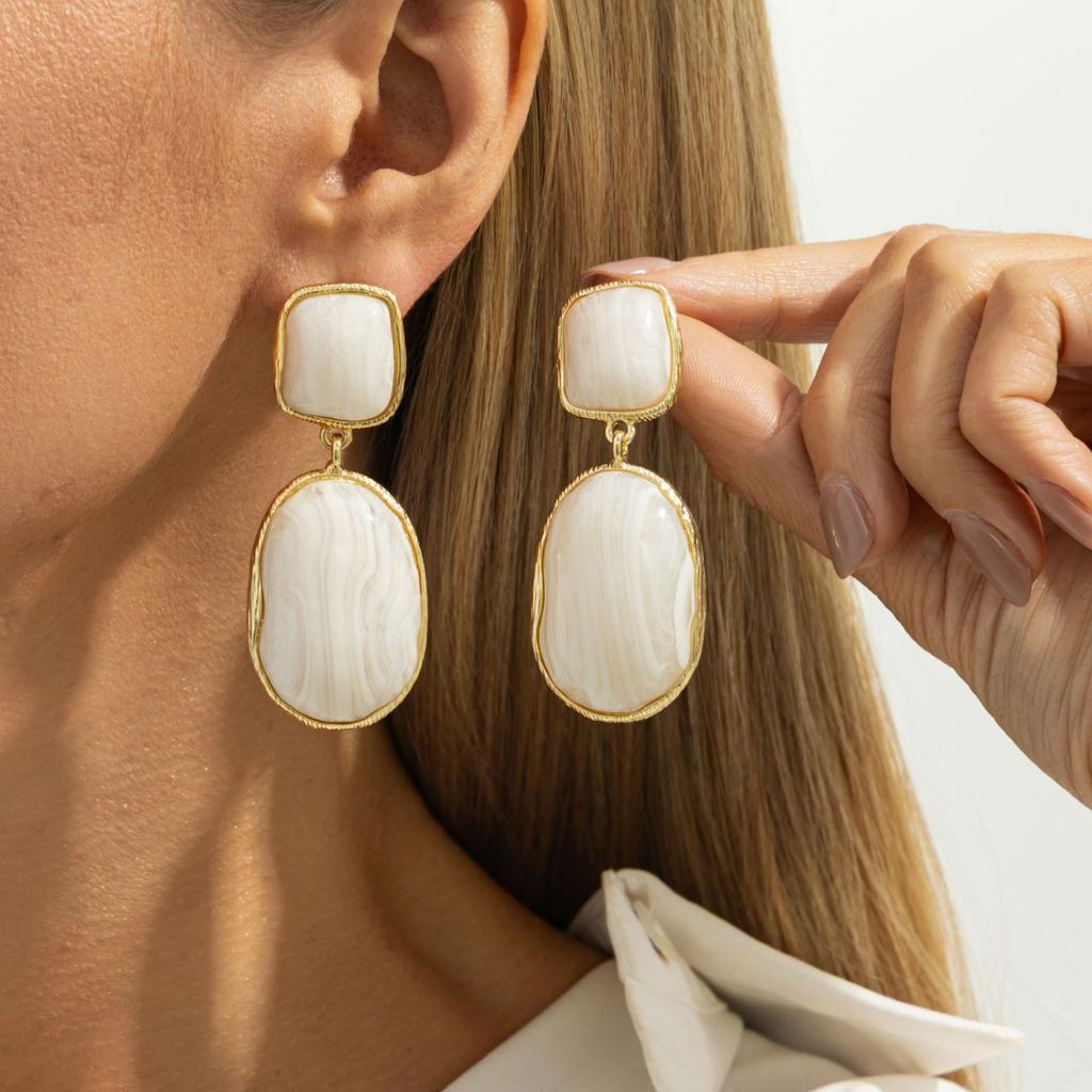 Minimalist Retro Gemstone Pendant Earrings Ins Style Geometric Wrinkled Alloy Earrings
