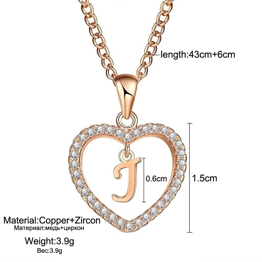 Heart Pendant Zircon Letter Necklace - 26 Letters Available