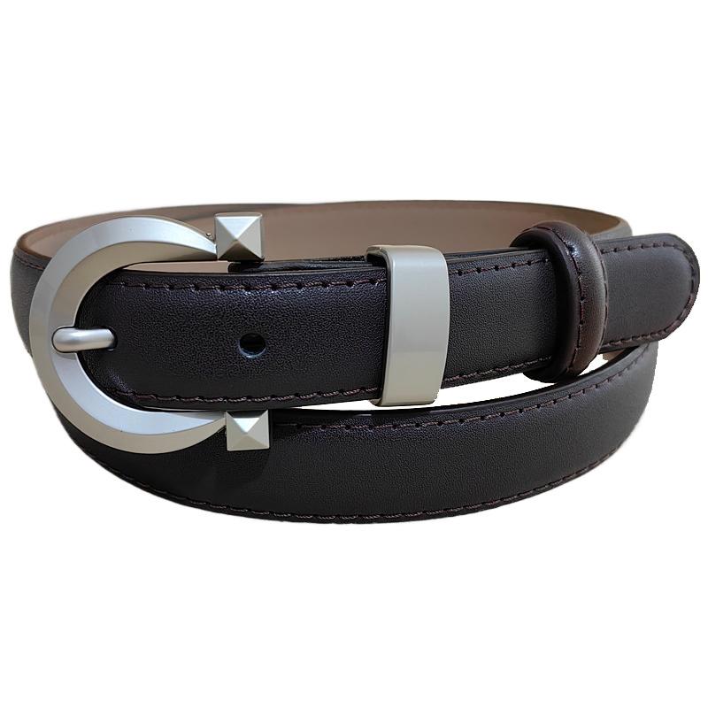 Women Trendy Solid Color Leather Belt With Metallic Buckle For Style Everyday