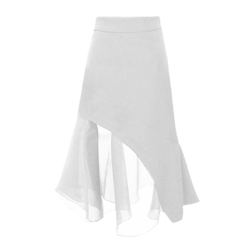Women Summer Fashion Mesh Patchwork Asymmetrical Elegant Party Mermaid Skirt Female Black White High Waist Slim Chic Midi Skirts