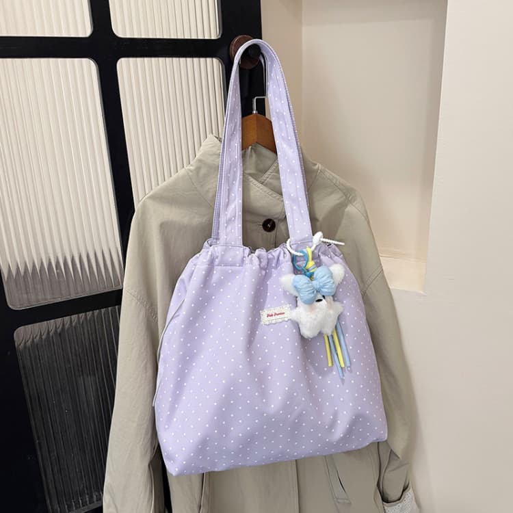 Polka Dot Drawstring Tote Bag Women's Large-capacity Shoulder Bag