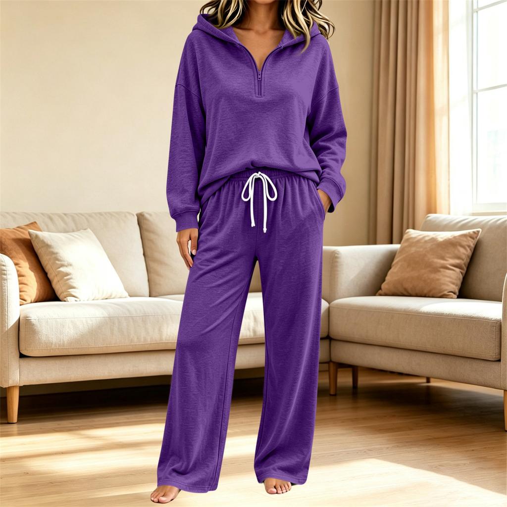Completo 2 Pezzi da Donna con Felpa con Cappuccio a Maniche Lunghe e Pantaloni, con Tasche