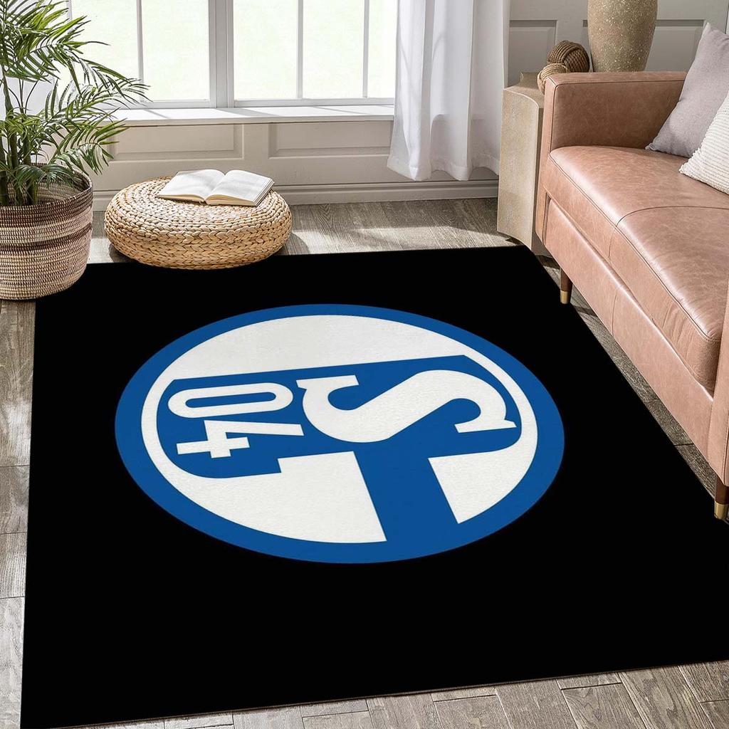 Schalke 04 Football Field Outline Rug, Anti-Slip Floor Mat with Official S04 Crest Print, Sports Decor Carpet for Fan Cave & Bedroom