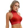 Womens Mock Neck Sleeveless Sheer Crop Top Glossy See Through Vest