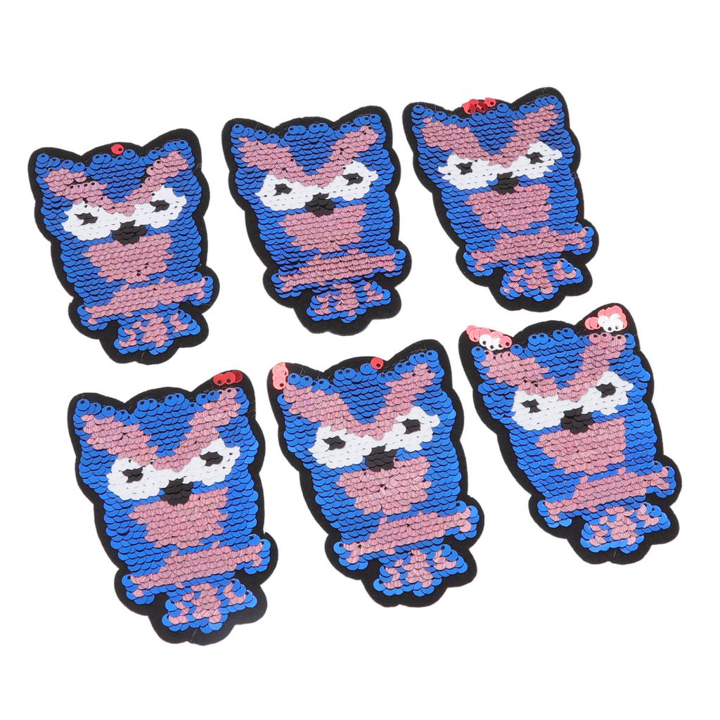 6 Pcs Embroidered Patches Cartoon Sequins Owl Shape Covering Breakages Stains Iron On Patches for DIY Clothing Hats