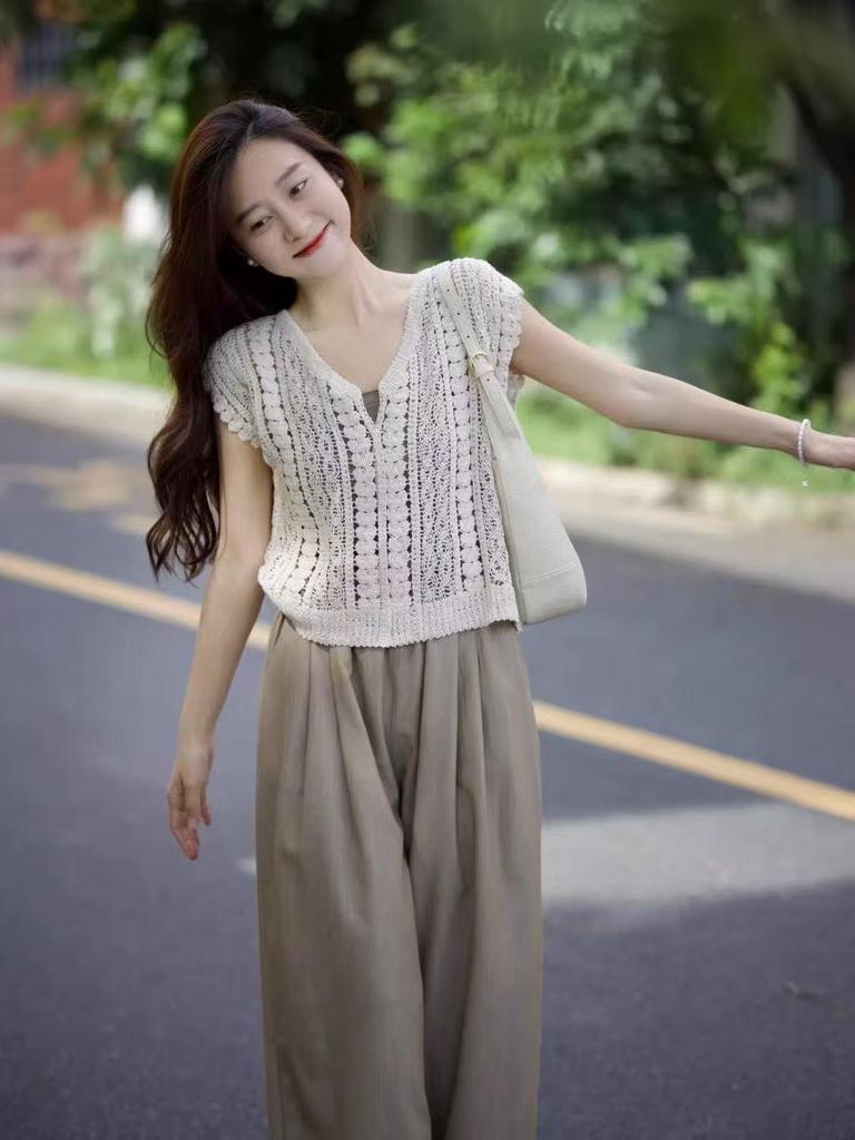 Slim-Fit Summer Tea-Toned Two-Piece Set for Women: Hong Kong & Korean Drama Style