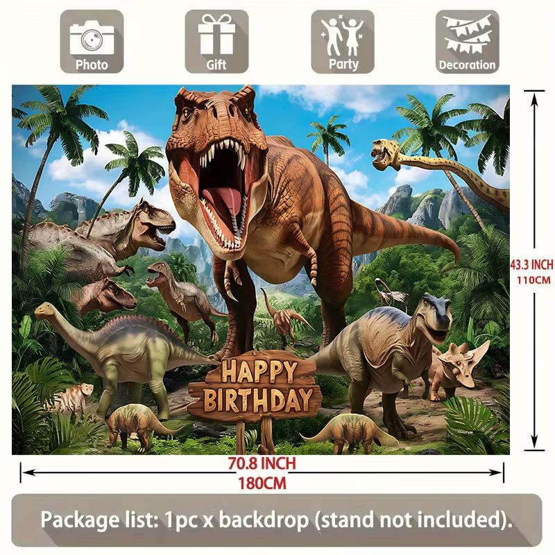 Jurassic Dinosaur World Birthday Backdrop T-Rex and Prehistoric Forest Scene Party Background Banner