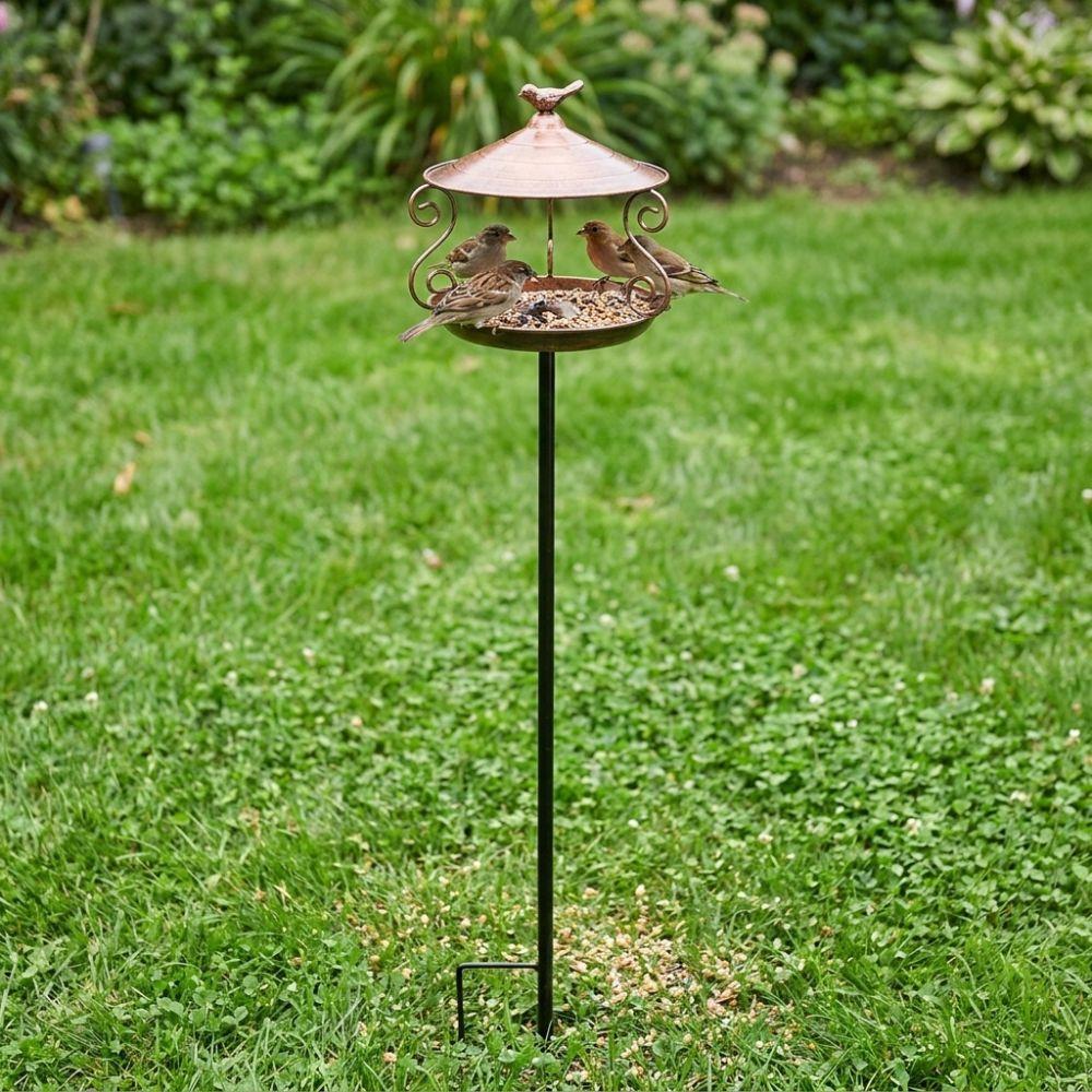 Large Capacity Standing Bird Feeder Iron Art Bird Feeder Tray Easy Clean Bird Water Drinker Garden