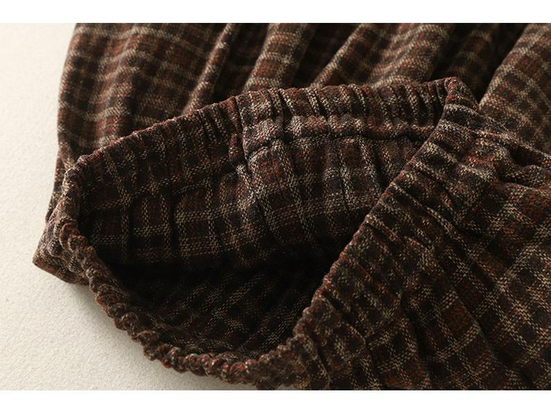 Wool Blend Elastic Waist Plaid Midi Skirt - Retro A-line for Autumn/Winter 2025