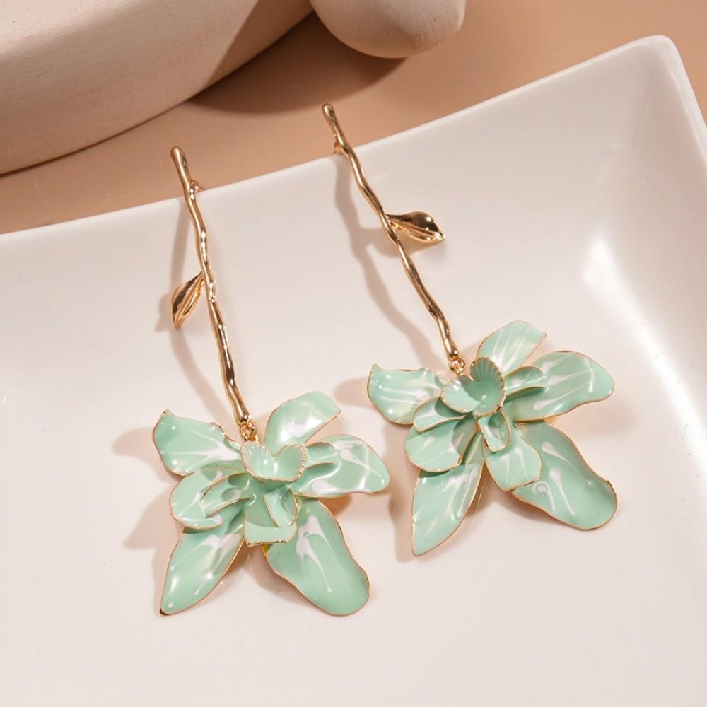 with Leaf Stalk Floral Pendant Earrings Zinc Zinc Alloy Stud Earrings Enamel Flower Drop Earrings  Vacation