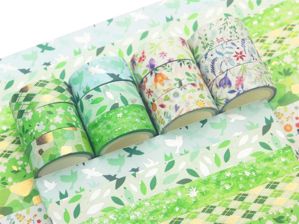 Yubbaex Natural Law Masking Gold Foil Cute 15mm Wide X 12 Rolls Leaves Flying X 12 Tape, Stamp, Design, (Willow Rolls)