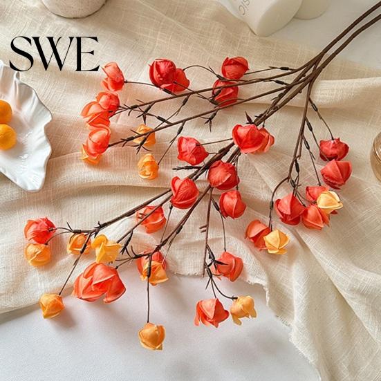 Realistic Artificial Flowers Chinese Lantern Stems Orange Fake Koelreuteria Branch 31.5 Inch Plant Tall Faux Silk for Vase Farmhouse Kitchen