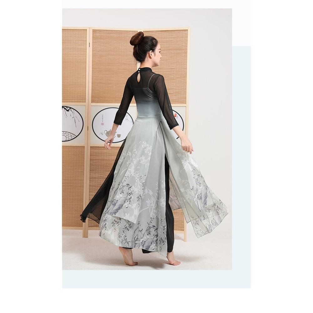 Set da Ballo Classico Cinese da Donna con Collo Qipao, Tunica Trasparente Sfumata con Stampa a Inchiostro e Pantaloni a Gamba Larga per Performance