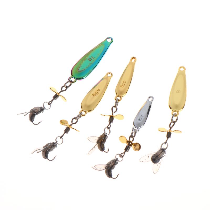5Pcs Fly Spinning Propeller Metal Sequins Insect Soft Bait Micro Fishing Flies Fly Fishing Hook Trout Bass Fishing Lure Baits