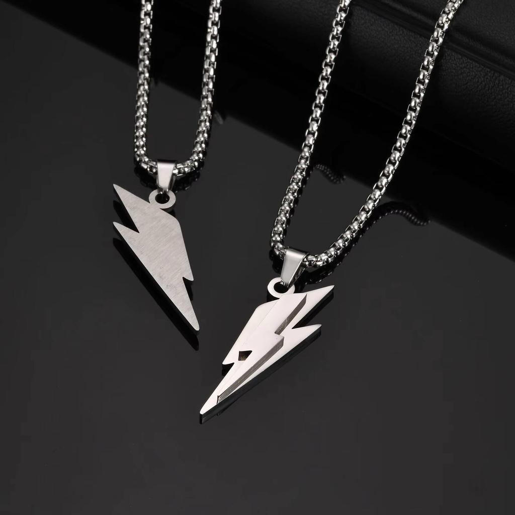 Vnox Stainless Steel Lightning Pendant Necklace, 60cm Box Chain with Lobster Clasp, Punk Waterproof Jewelry Gift for Men Women