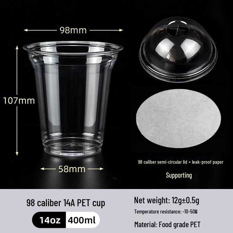 Disposable PET Plastic Cup with Lid - 98mm Caliber for Milk Tea, Coffee, Lemon Tea, or Iced Drinks