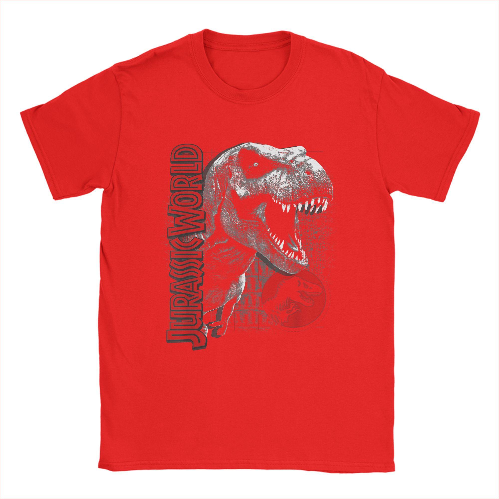 Fashion Jurassic T-Rex Grid World T-Shirts Men O Neck Cotton T Shirt Background Logo Short Sleeve Tee Shirt Printing Tops S