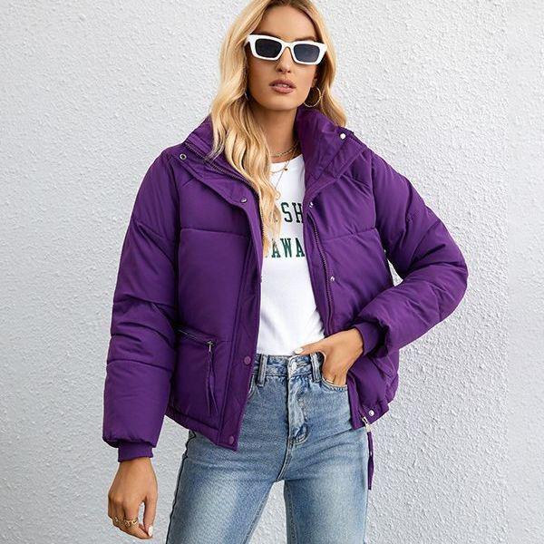 2023 Women's European & American Style Short Stand-Collar Down Cotton Jacket with Zipper