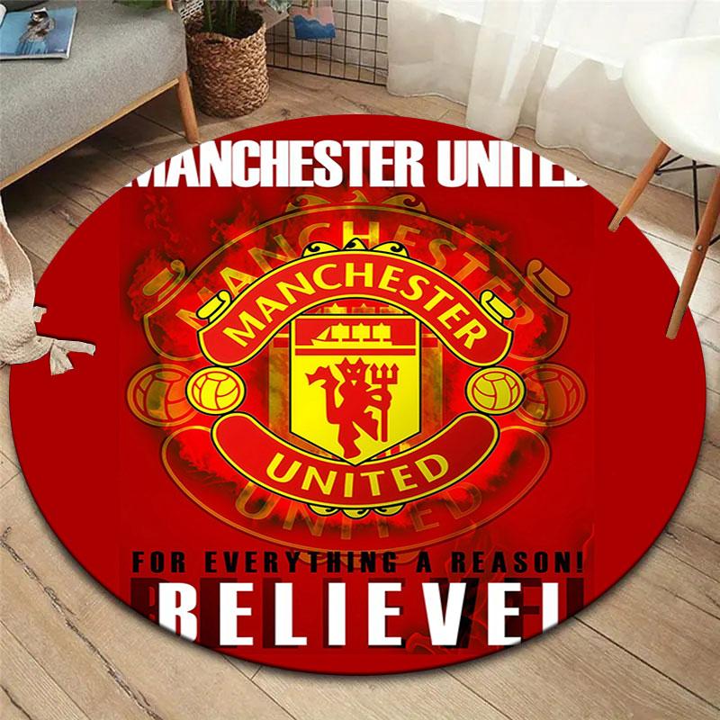Manchester United F Round Area Rug,Carpet Rug for Living Room Bedroom Sofa Playroom Decor,Non-slip Floor Mat
