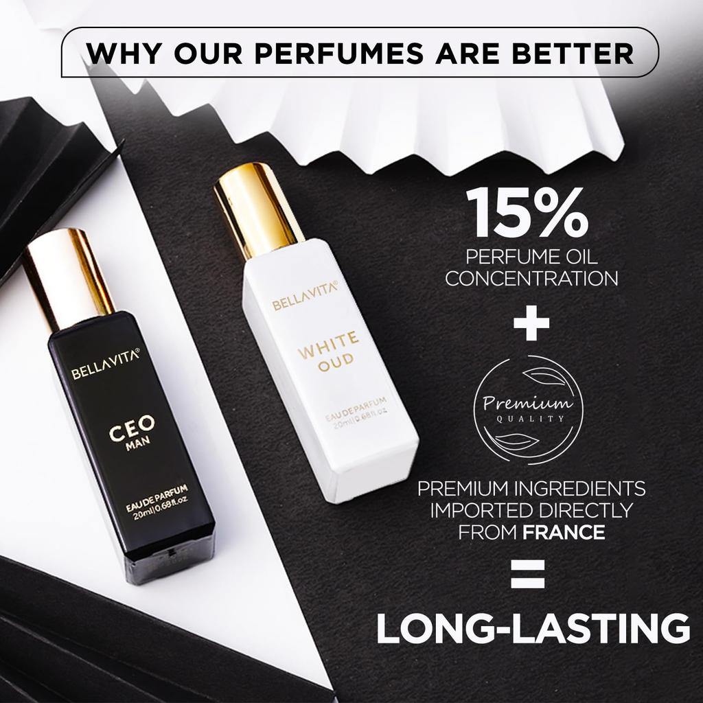 Bellavita CEO Man And White Oud Unisex Long Lasting Perfume Set 2x20ml Woody Spicy Citrus Fragrance