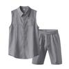 Loose Linen Sleeveless Collared Beach Shirt Casual Summer Fashion for Men Open Cardigan Style Clothing