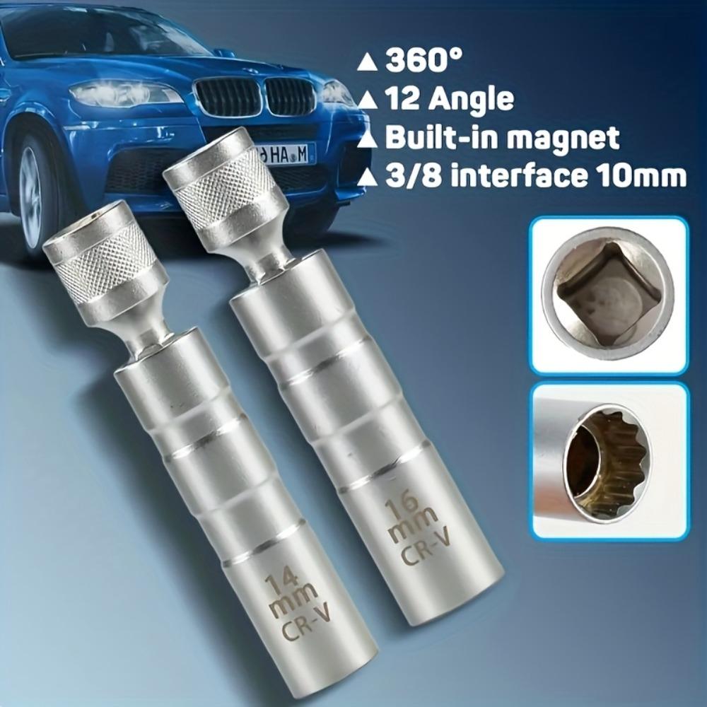 7pcs Magnetic Spark Plug Socket Set, 12-Point Rotating Socket, 360-Degree Rotation Removal Tool, Without Battery