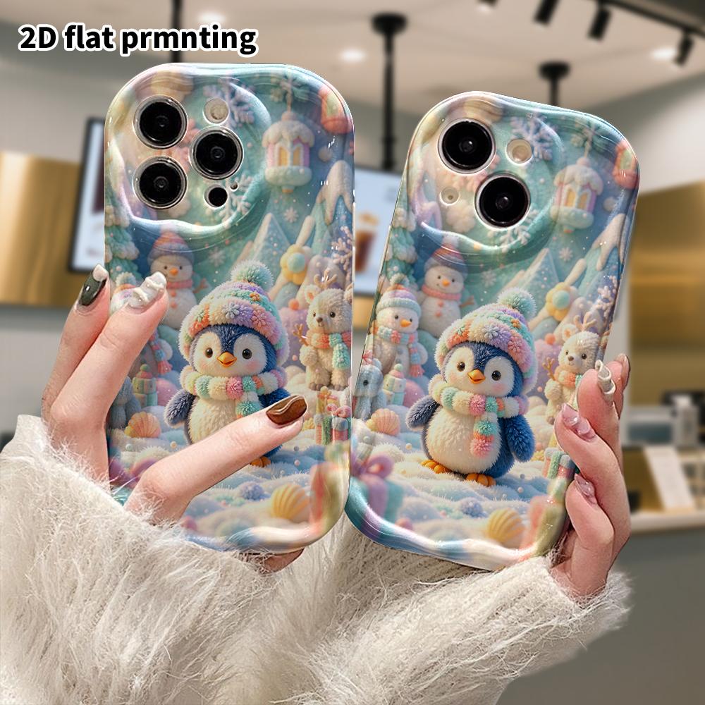 Phone Case: 2D Flat, Suitable for iPhone 18 17 16 15 14 13 12 Pro Protective Case, Snowy Mountain Little Penguin, Perfect Christmas and Halloween Holi