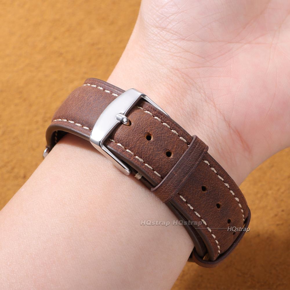 Correa de Reloj de Cuero Genuino de Vaca 18 mm 20 mm 22 mm 24 mm Correa Retro Hecha a Mano con Hebillas Metálicas para Hombres Mujeres Correa de Liberación Rápida