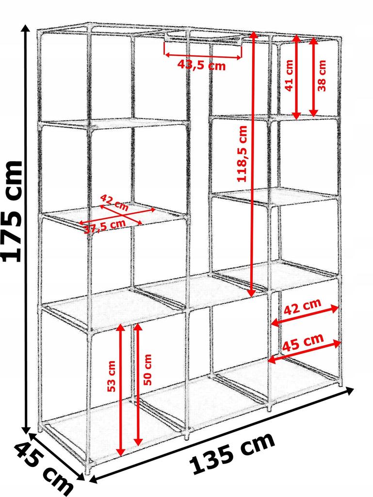 Textile Wardrobe With 10 Shelves Mira Maxi Anthracite