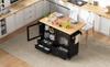 Mobiel keukeneiland met wielen en uitschuifbare eettafel, keukentrolley met wijnglashouder en opbergruimte, voor keuken en eetkamer (Zwart)