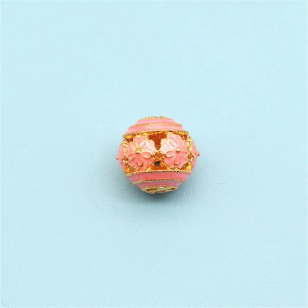 

ST48 Retro Chinese Style Exquisite Pure Pattern Copper Hollowed Out Beads Filigree Beads DIY Handmade Bracelet Material Jewelry 14mm(2pcs)