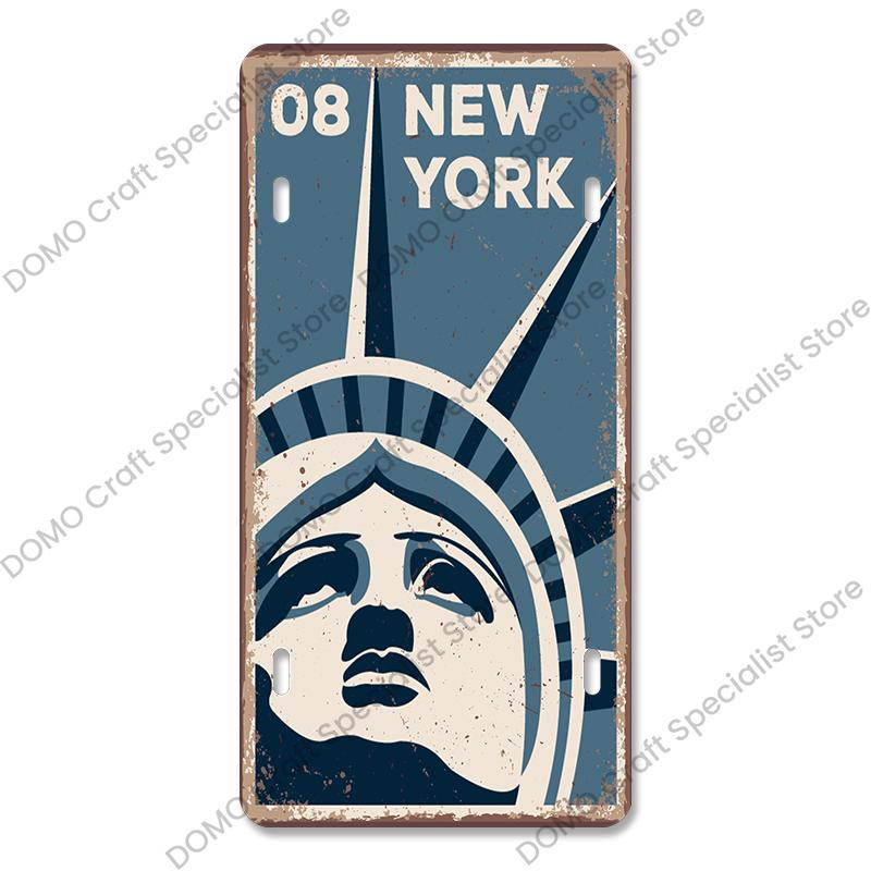 Nasjonalt landemerke Plakat Bilskilt Retro Frankrike New York Australia Metallblikkskilt Veggdekor Garasje Bilklubb