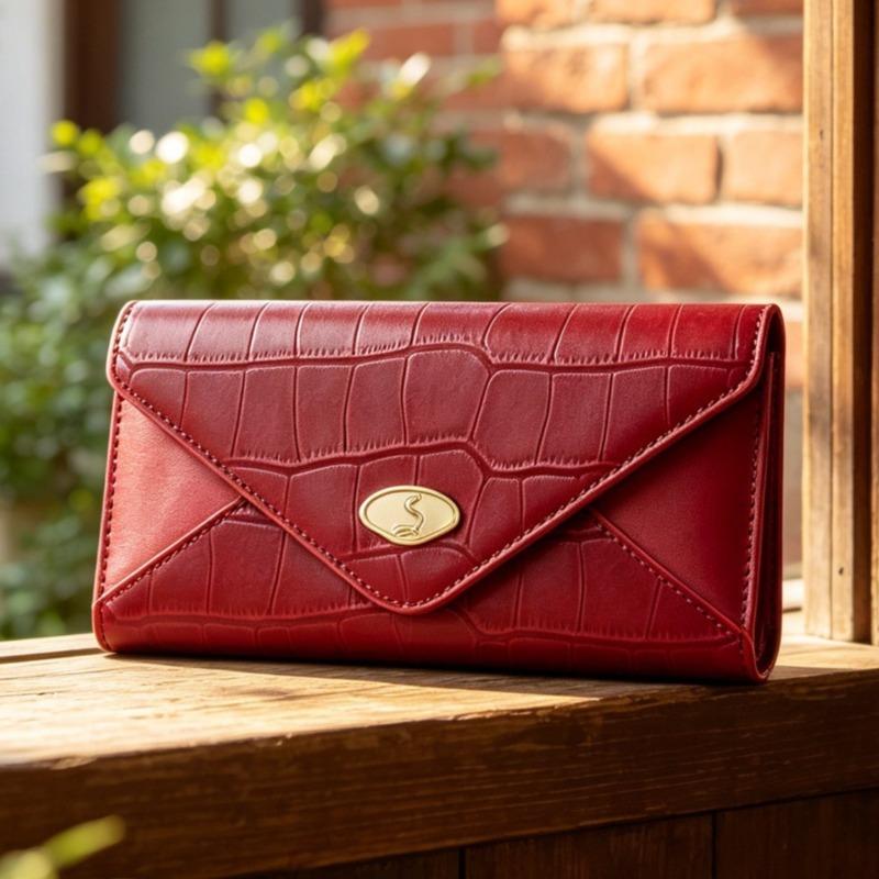 Damen Long Wallet mit Krokodilmuster, Umschlag-Clutch-Tasche mit großer Kapazität, Mehrere Kartenfächer, Reißverschluss-Münzfach, Elegante Abend-Handtasche