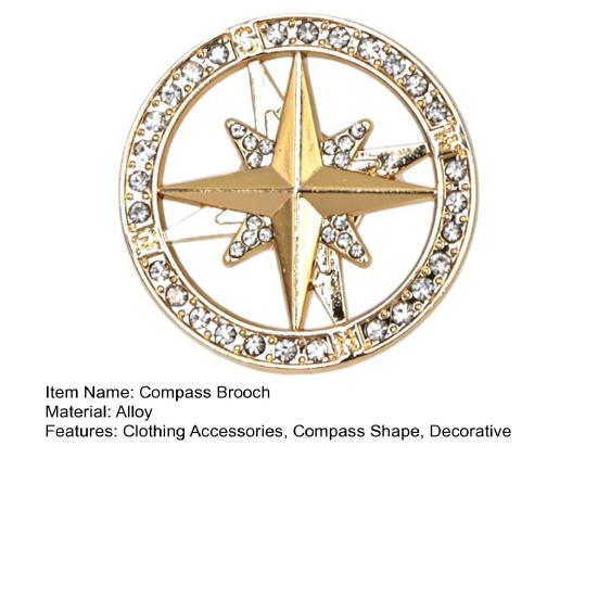 Decorative Compass Jewelry Vintage Rhinestone Star Brooch, Men Women Alloy Retro Lapel Pin Pin, Badge Accessory for Clothing Decor Brooch